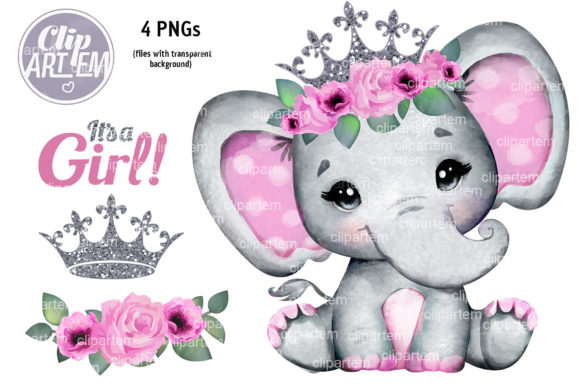 Pink Silver Floral Crown Girl Elephant: A Perfect Addition for Baby Shower Decorations