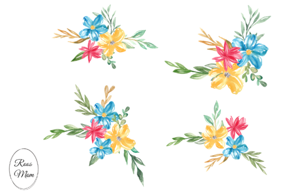Watercolor Four Floral Bouquets for Creative Projects